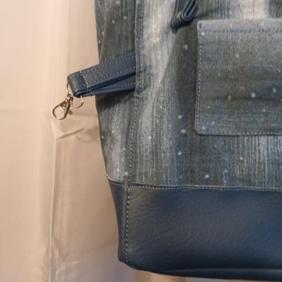 New Abstract Tote Shopper shoulder Bag Blue Crackle Stars Double handle Carryall - Picture 3 of 11